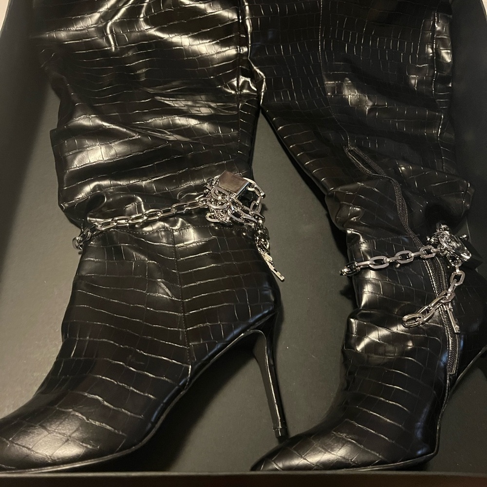 Black Croc-Embossed Women’s Boots